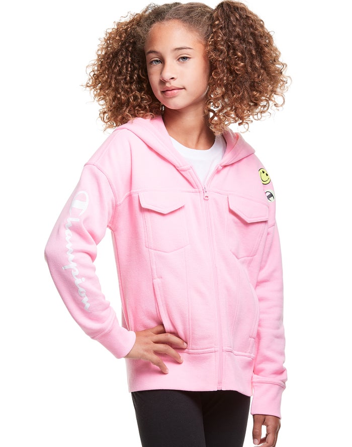 Champion Fleece Full Zip Smiley Face Hoodie Meisjes - Roze - Belgie 1934PGRJY